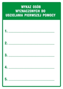     Wykaz osób wyznaczonych do udzielania pierwszej pomocy - Znak BHP