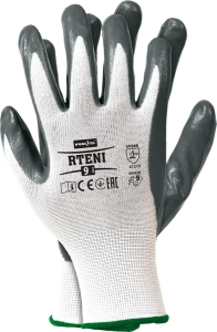    Rękawice robocze powlekane nitrylem biało-szare RTENI WS