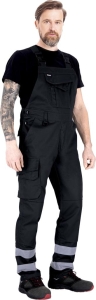     Spodnie robocze ogrodniczki z paskami odblaskowymi czarne LH-BISTER_X B