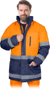     Kurtka robocza ocieplana ostrzegawcza z odblaskami - zimowa BLUE-ORANGE-J PG