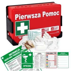     Zestaw: Apteczka zakładowa z uchwytem + komplet znaków BHP