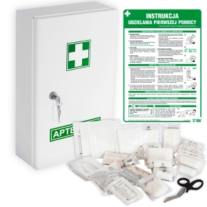     Zestaw: Apteczka metalowa + Instrukcja udzielania pierwszej pomocy