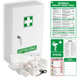     Zestaw: Apteczka metalowa + komplet znaków BHP