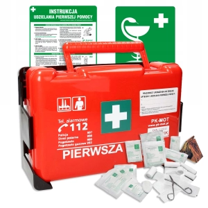    Zestaw: Apteczka zakładowa z uchwytem + Instrukcja udzielania pierwszej pomocy + znak Apteczka