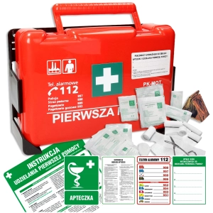     Zestaw: Apteczka zakładowa z uchwytem + komplet znaków BHP