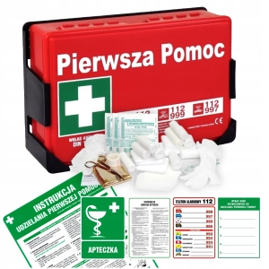     Zestaw: Apteczka zakładowa z uchwytem + komplet znaków BHP